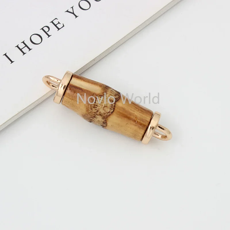 5-20-100 pieces 2 styles Real bamboo in metal decorative pendant charm for quilting bag purse bamboo chain connector parts