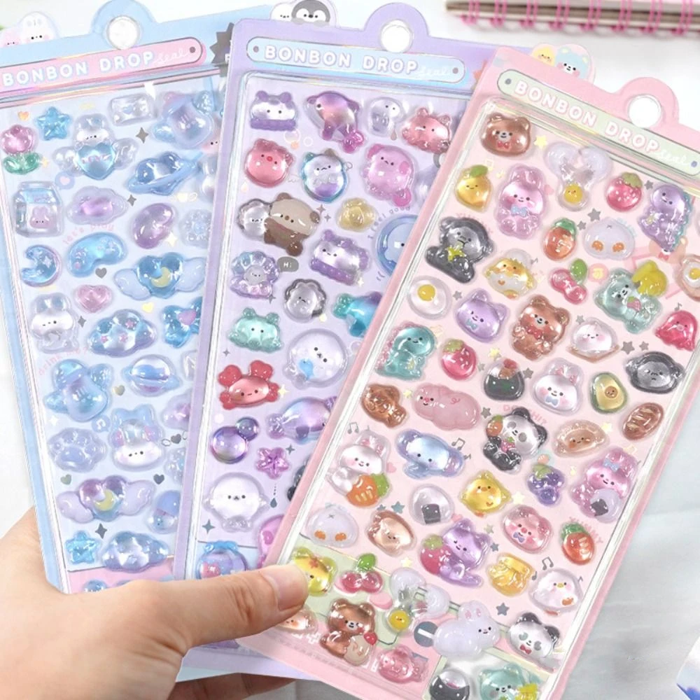 Stiker Drop permen hantu lucu estetika Kawaii 3D bantuan dekorasi stiker Diary Album DIY mainan stiker dekorasi