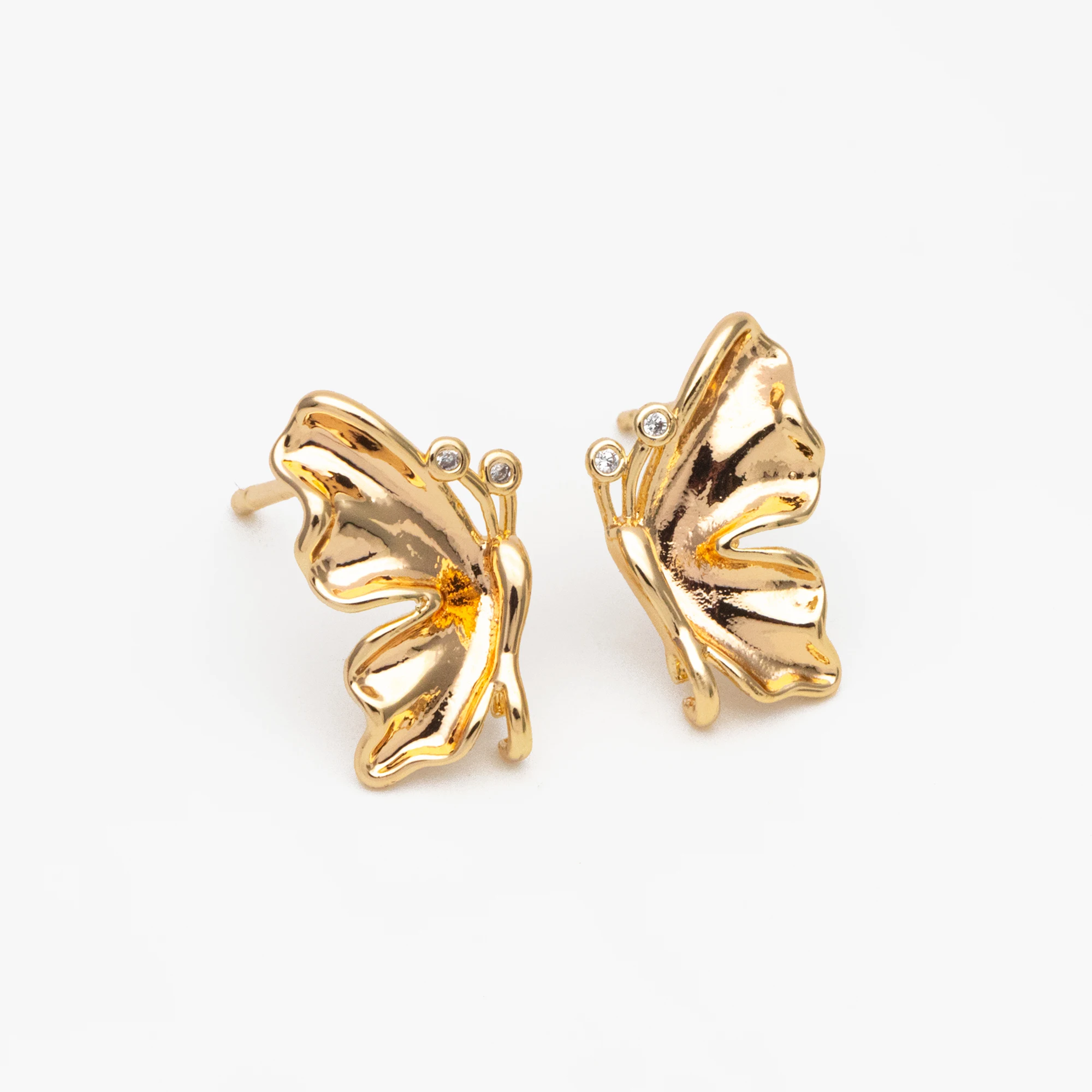 

10pcs CZ Pave Gold Butterfly Earrings with Loop, Dianty Butterfly Ear Studs, For Jewelry Making Diy Supplies (GB-3962)