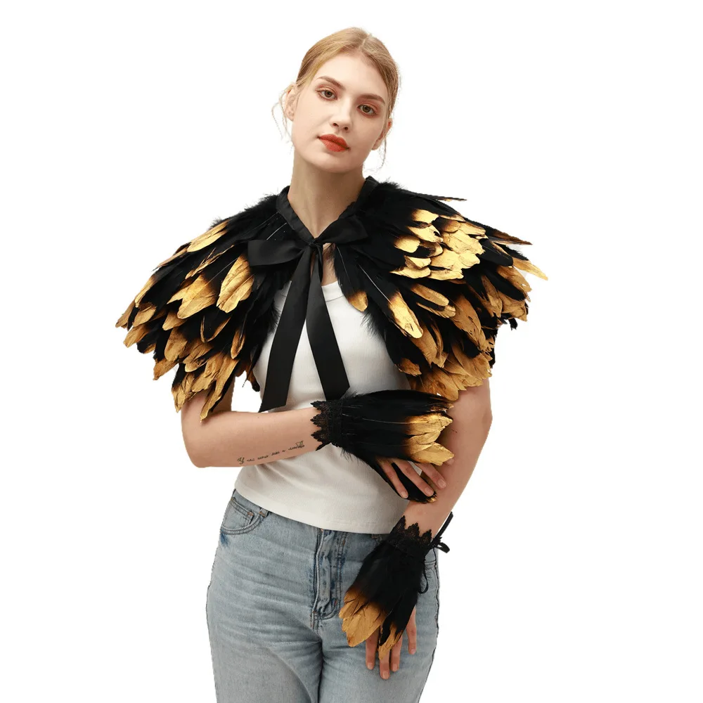 Steampunk Gothic Exaggerates Gorgeous Feather Cloak Collar Shoulder Decoration Performance Photography Ancient Style Accessories