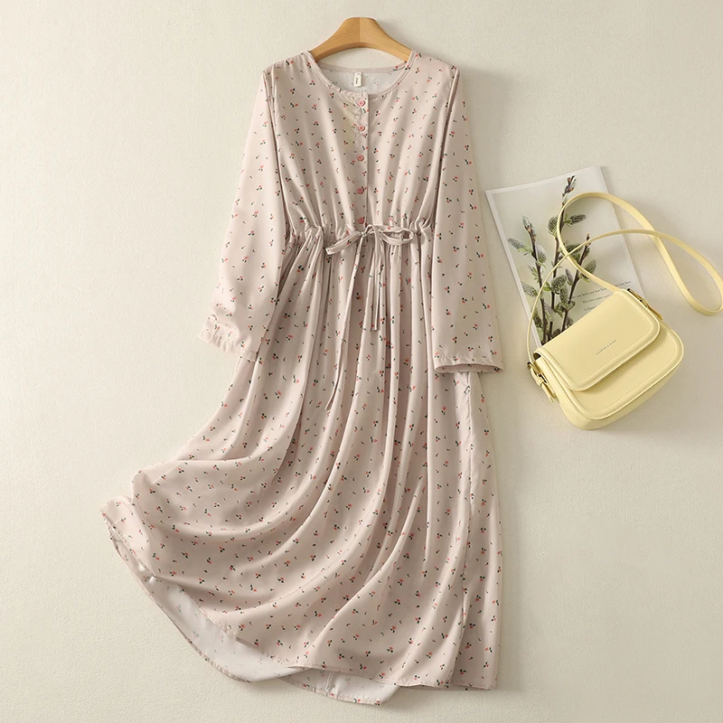 

Новое осеннее элегантное платье с принтом, женская туника с круглым вырезом и длинными рукавами на шнурке, тонкое платье средней длины, повседневные красивые платья трапециевидной формы