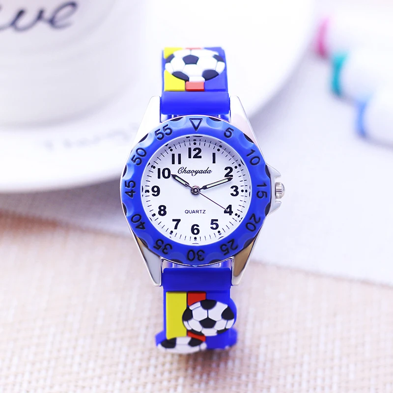 New Children\'s Boys Gilrs 3D Cool Football Silicone Strap Watches Students 3-12ages Kids Football Match Sports Waterproof Watch