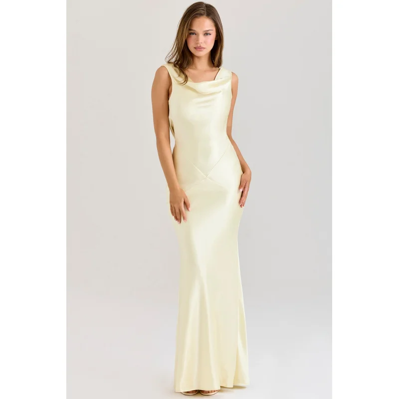 2025 elegante vestido ajustado de satén de gama alta sin mangas con hombros descubiertos vestido de noche sofisticado de Color sólido largo ajustado