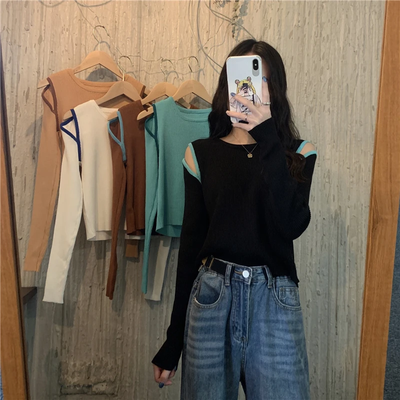 

2024 Women Autumn Winter New Long Sleeve Sweater Tops Female O-neck Slim Knitted Jumpers Ladies Solid Color Pullover Tops V113