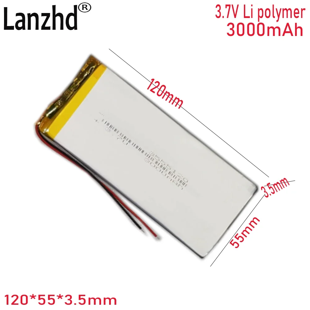 1-15PCS 3.7V Li polymer 3000mAh 3555120 For Learning machine tablet computer battery 3055120 3555125 3657122