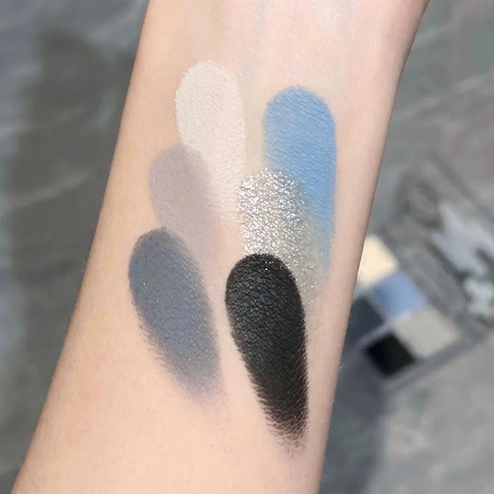 Paleta impermeável profissional da sombra, brilho, sombra fumada azul, pigmentos naturais do brilho, preto, 6 cores