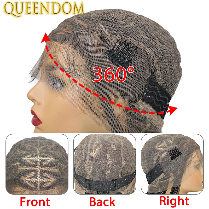 Queendom Synthetic Jumbo Knotless Full Lace Braid Wig 36 Inch Knotless Heart Braided Wig Cornrow Plait Braids Wig for Afro Women