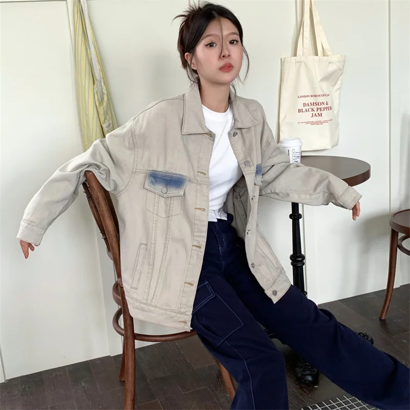 

Denim Coats Unisex Womens Summer Knitting Mini Balloon Sleeved Outwears Pocketed Matching Hip-Pop Open-Front Lightweight Layered