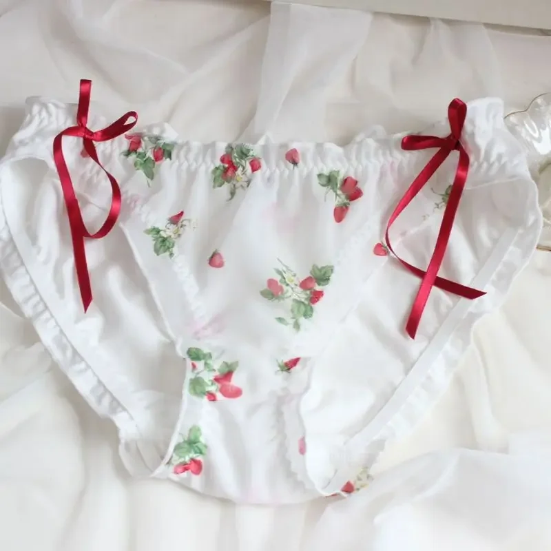 

Strawberry Print Cute Lovely Style Girls Panties Sweet Soft Sexy Lace Knickers Underwear Princess Chiffon Ruffle Low Rise Briefs