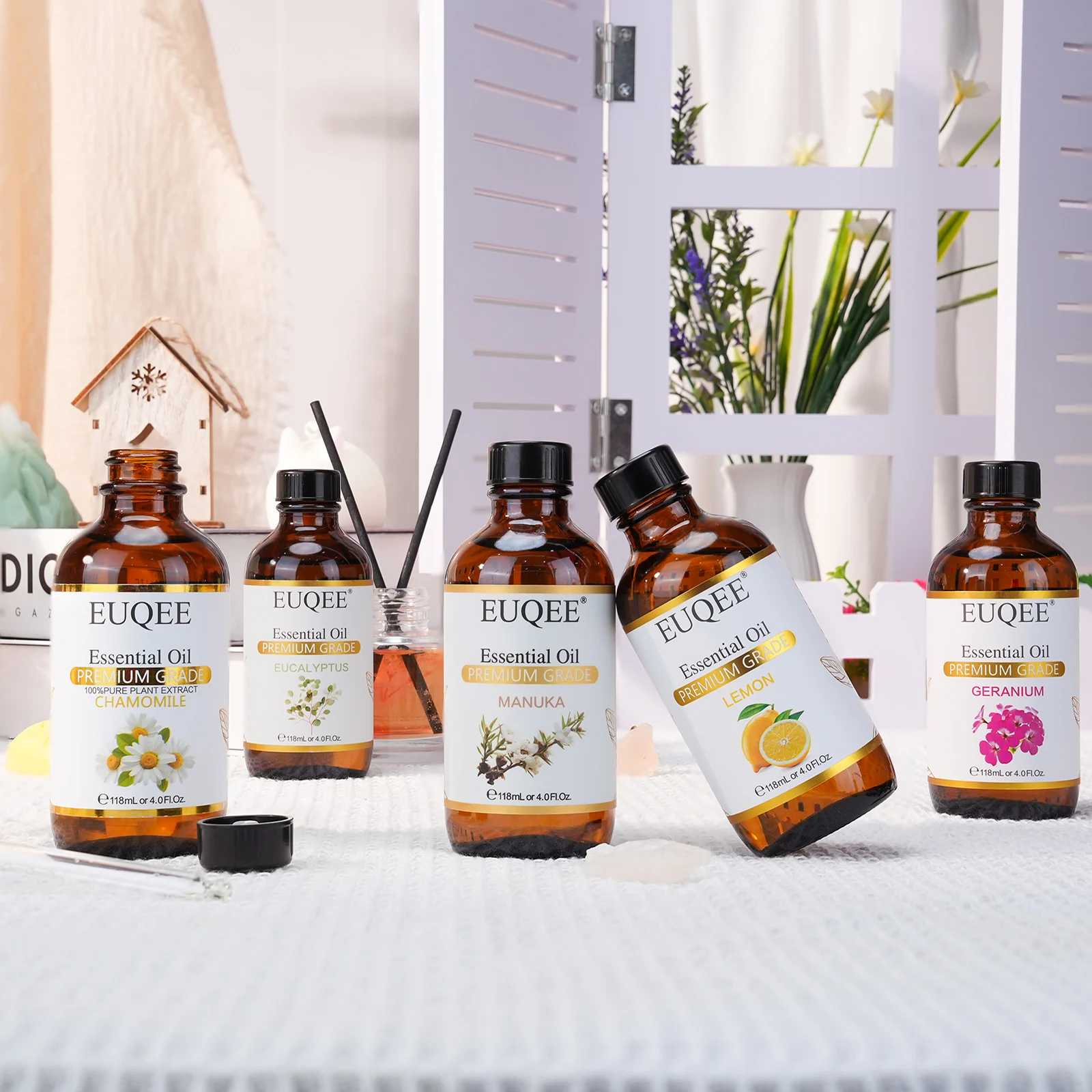 EUQEE 118ml Pure Essential Oil For Skin Peppermint Lavender Eucalyptus Vanilla Bergamot Aromatherapy Essential Oils For Diffuser