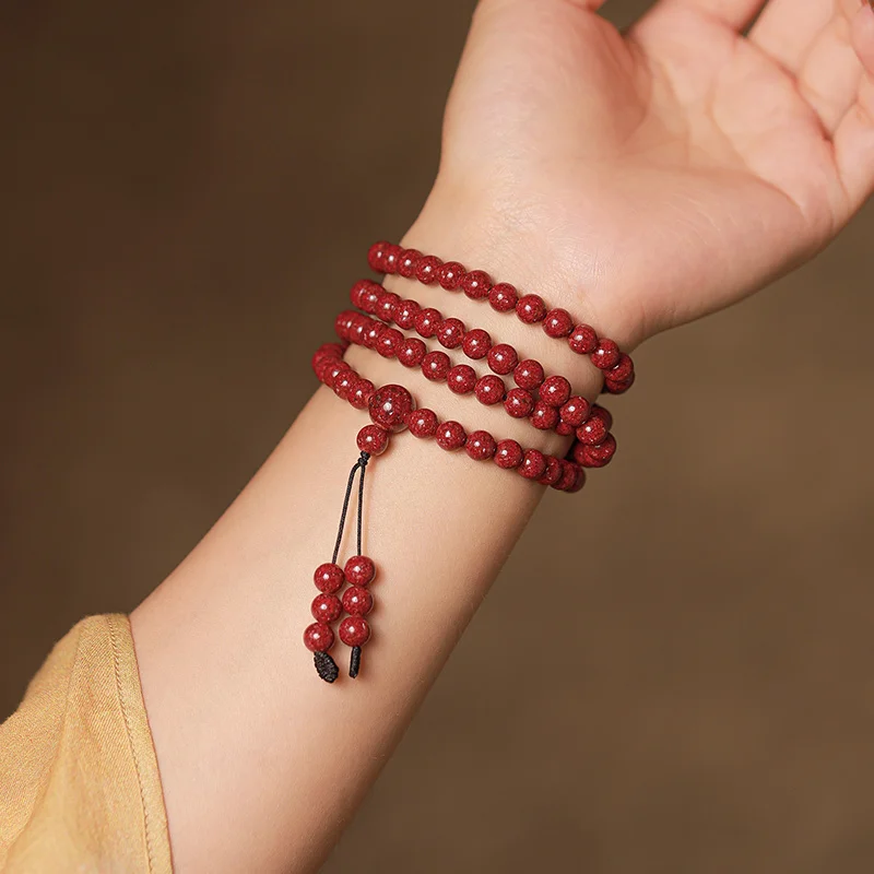 Natural Raw Ore Cinnabar Crystal Sand 108 Bracelet High Quality Rosary Women's Life Year Accessories Gift