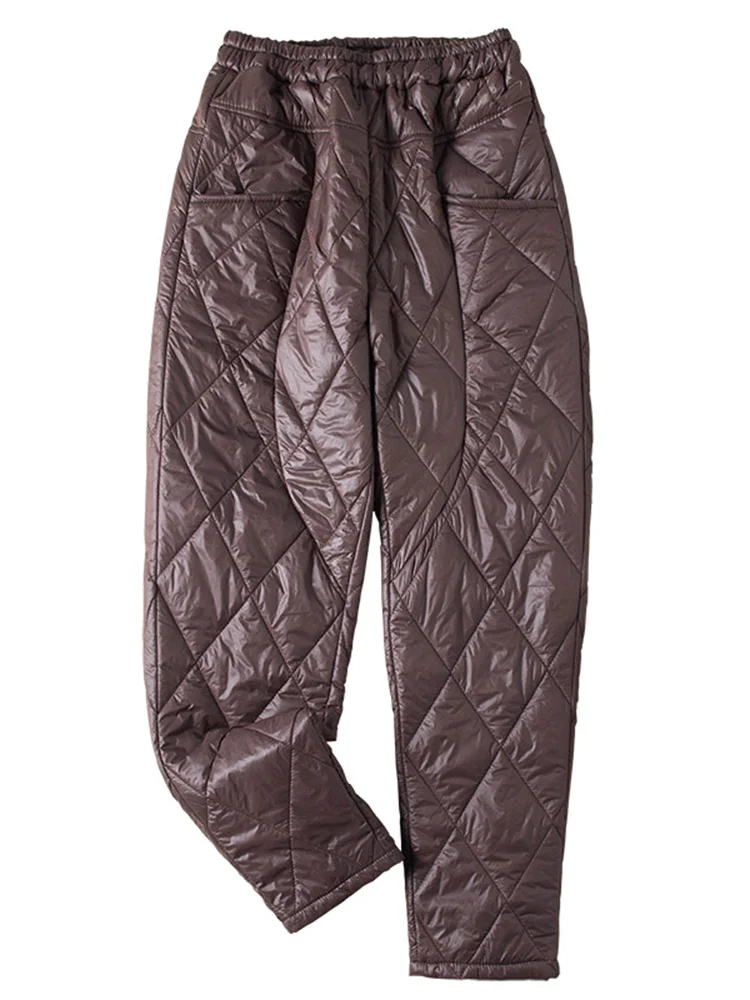 Plus Size Damen Daunen-Baumwollmischung, leichte lange Hose, hohe Taille, gerades Bein, verdickte Baumwoll-Oberbekleidung, Herbst-Winter