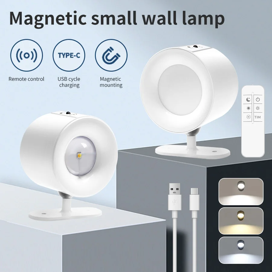 Indoor Bedroom Bedside Wall Sconces Light Magnetic 360 ° Rotation LED Wall Lamp Rechargeable Dimmable Reading Light Dual Head