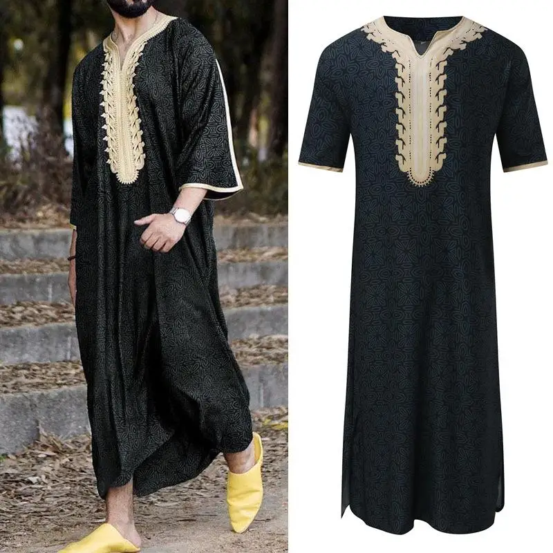 

Ethnic Collar Printed Mid-Sve Jumpsuit Casual Men's Ethnic Clothing Long Robe Sle Comfortable Fit Autumn Season Faion