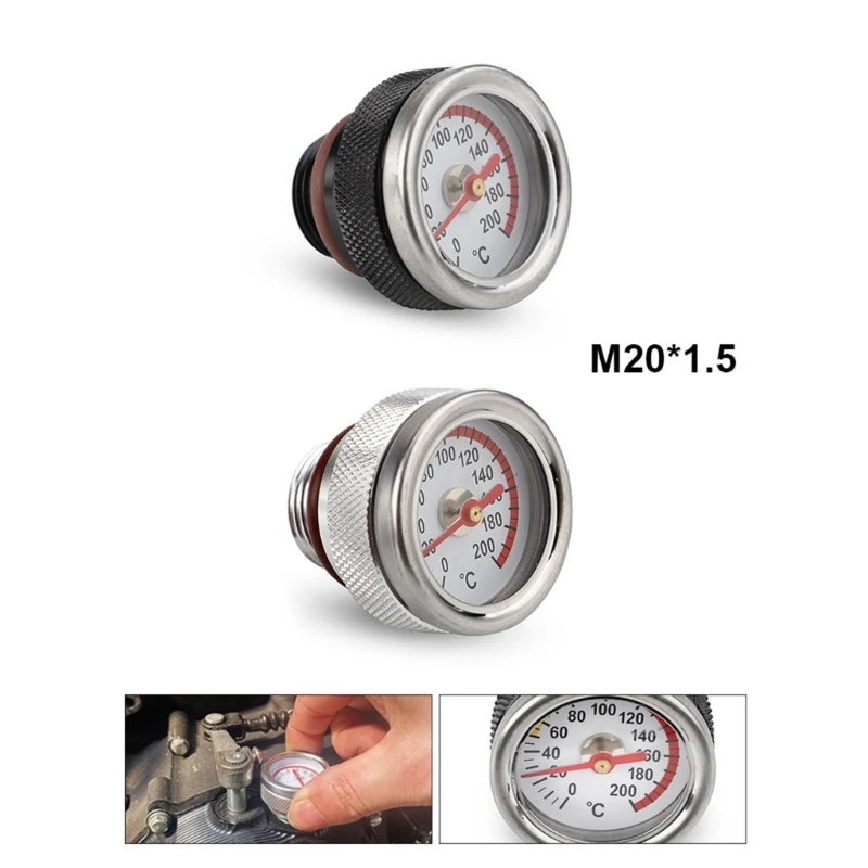 Motorcycle Oil Temperature Gauge, 0-200℃ Engine Oil Temperature Gauge, M20x1.5 Oil Filter Caps Temperature Meter