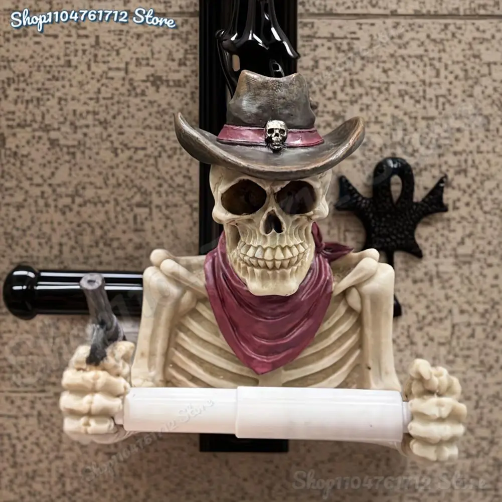 

Skeleton Toilet Paper Holder Skeleton Bathroom Wall Mount Toilet Paper Holder with Cowboy Design Halloween Skeleton for Towels