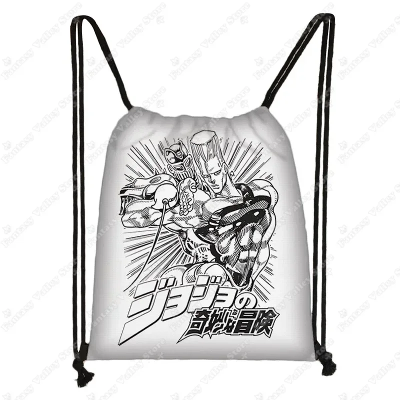Anime Jojo Bizarre Adventure Print Backpacks Kujo Kira Yoshikage Joestar Killer Queen Drawstring Bag Harajuku Storage Bags Gift