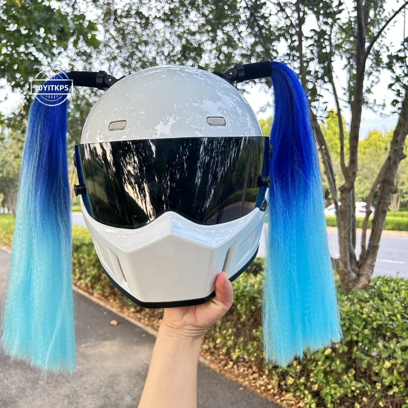 Motorcycle Helmet Decoration Short Ponytail Not Easy To Knot Cool Helmet Decoration Beautiful Wig Suction Cup Style Unisex