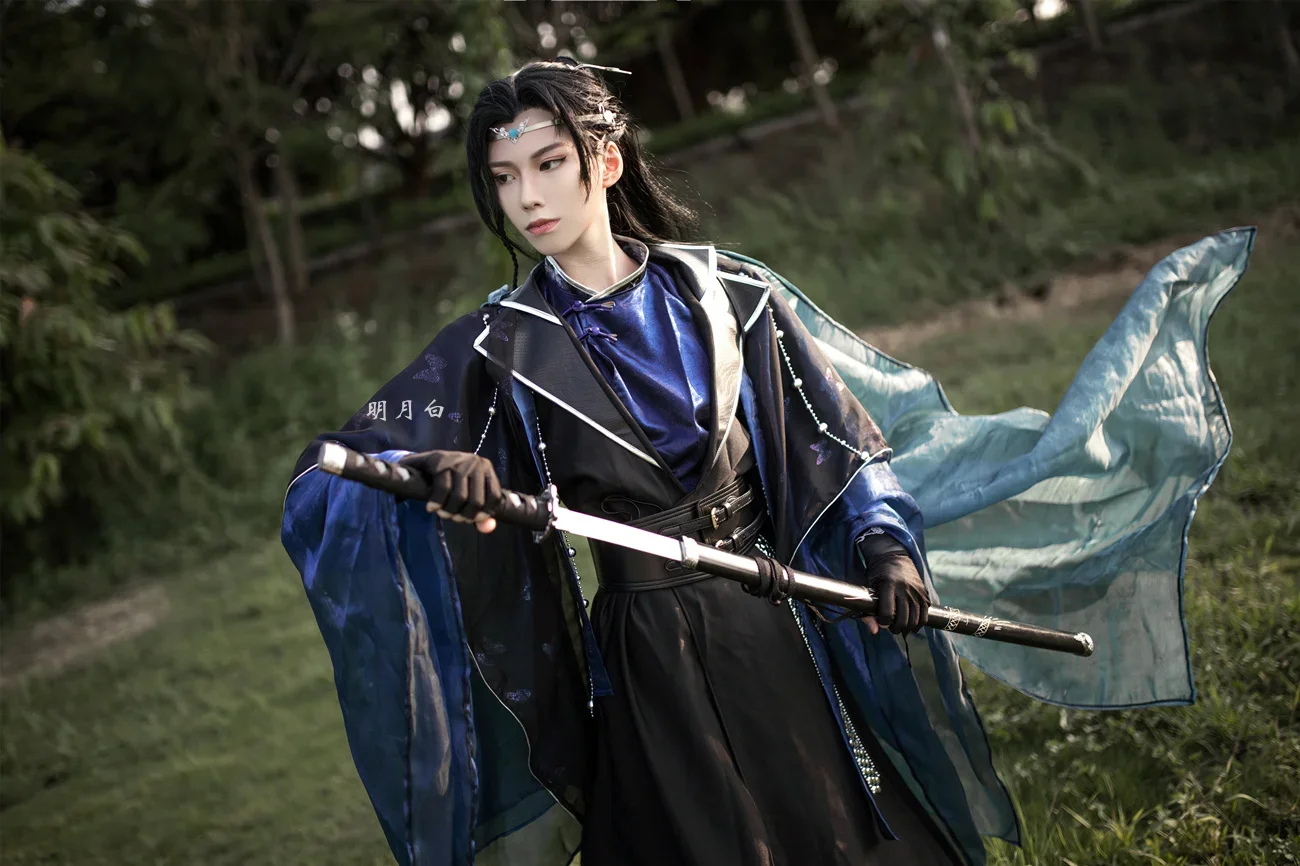 أزياء Erha and His White Cat Master التأثيرية أزياء Mo Ran Doujin التأثيرية Chu Wanning Moran Antiquity Black Cosplay