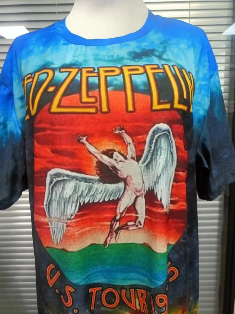 Tie-dye Angel Print Short Sleeve O-neck Pullover Women Summer Fashion Casual T-shirt Loose Plus Size Tops All-match Commute Tees