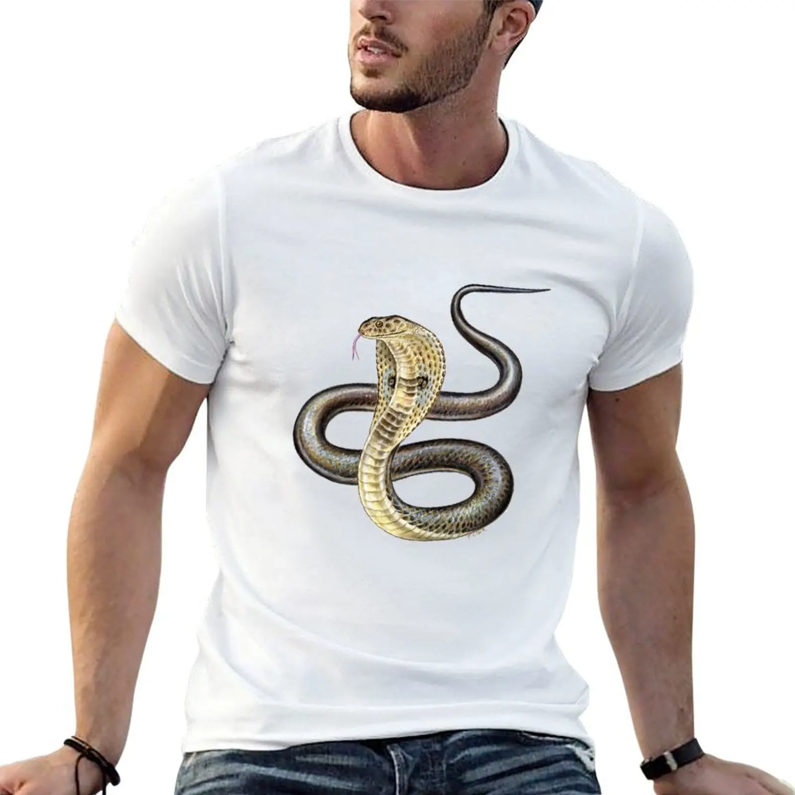 Camiseta Indian Cobra (Naja naja) para homem, camisetas de algodão macio e engraçadas, camiseta masculina de algodão