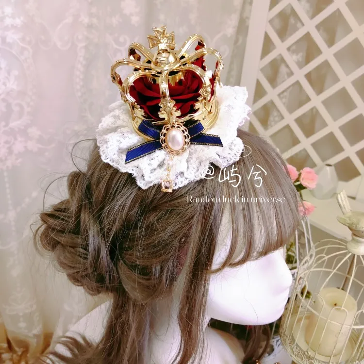 

Головной убор в стиле Лолиты с золотой короной, винтажный обруч для волос принцессы, ручная работа, лента с бантом, тиара, аксессуар, дропшинг