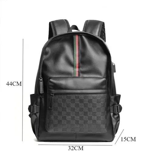 Imagen 2 del producto Mochila a rayas a cuadros de lujo para hombre, mochila de diseño a la moda para hombre, gran capacidad, bolsas para ordenador portátil de 15,5 pulgadas, mochilas escolares de cuero PU suave