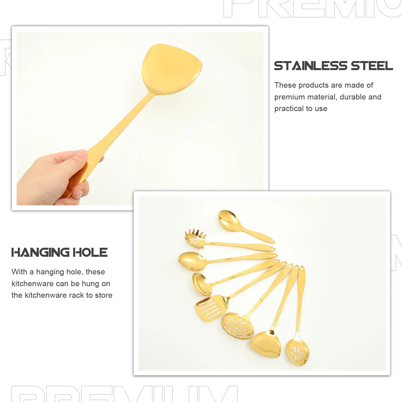 

1 комплект кухонной утвари из нержавеющей стали, набор кухонных принадлежностей, набор кухонных принадлежностей, лопаточка, ковш, практичная посуда из нержавеющей стали