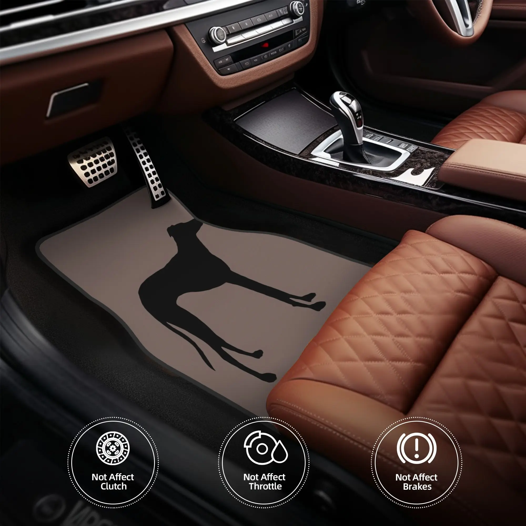 4pcs Black Sighthound Silhouette Car Floor Mats - Durable Polyester Fiber, Fit For Cars, Playful Design, Ideal Gift, Vehicle Int