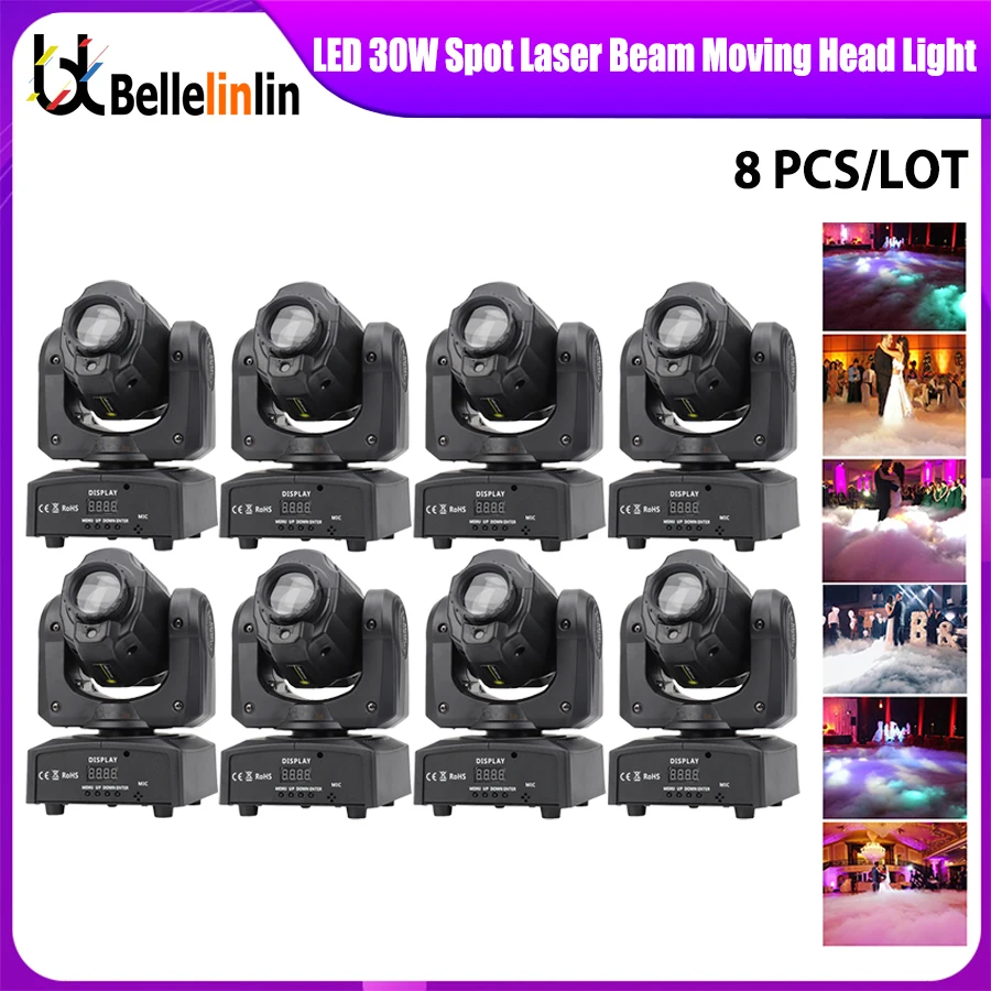 

No Tax 8Pcs New Factory Direct 30W Mini Spot Laser Disco Dj Led Moving Head Beam Stage Lights For Party Recommened