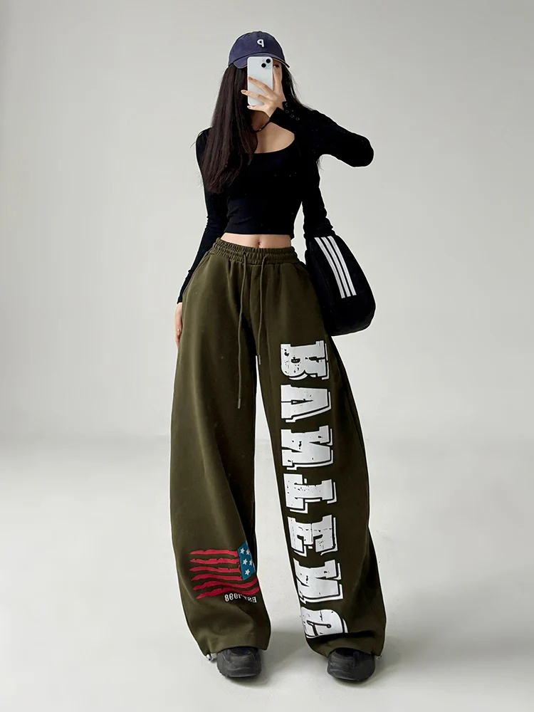 

Yexiaowu American Street Sle Wide Leg Sweatpants Women Loose Slimming Floor-Length Casual Sport Jazz Pants High Waist Long ...