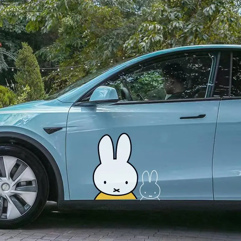 Miffy Rabbit-pegatinas creativas de Anime, calcomanías impermeables para coche y motocicleta, decoración de puerta/equipaje, arte de pared autoadhesivo de dibujos animados