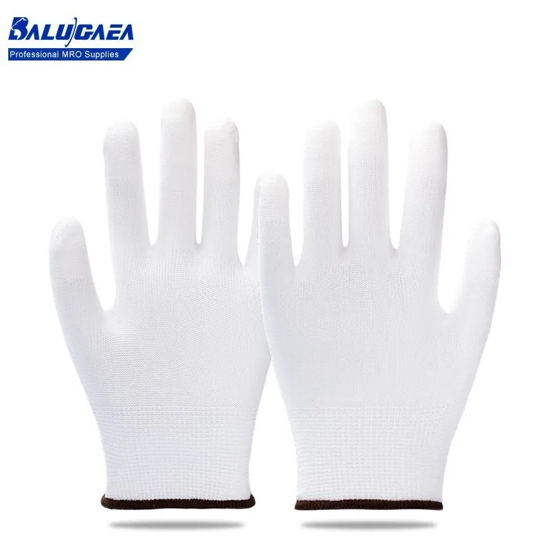 

1/2/5/6/10/12/24 Pairs Work Gloves Economy Polyester PU Coated Palm And Fingertips Gloves Safety Supplies Gloves For Work