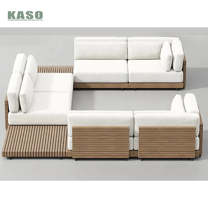 Hotel Garden Sofa Set Wooden Balcony Modern Luxury Wood Patio   Rattan Aluminium Waterproof Teak Outdoor Furniture 