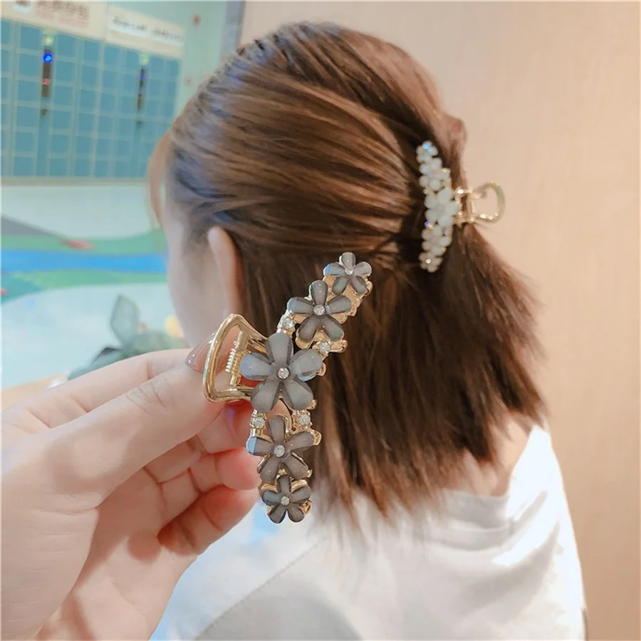 Grace temperament Hair Claw Clip Clamp For Women Girl Flower Floral Rhinestone Pearl Korean Handmade Fashion Head Accessories