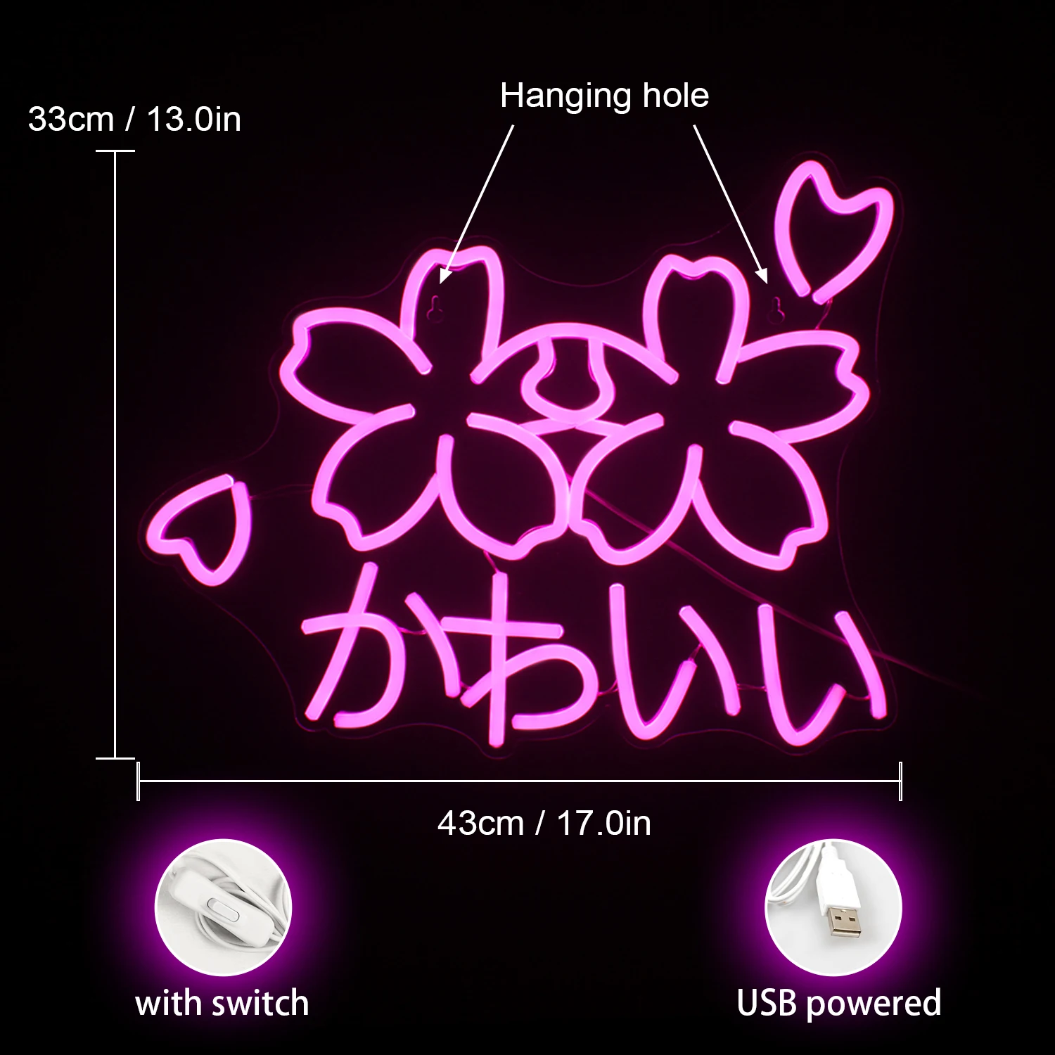 Letrero Led de neón para decoración de habitación, lámpara de pared artística con logotipo de flor de amor, Sakura japonés, Kawaii, para fiesta y