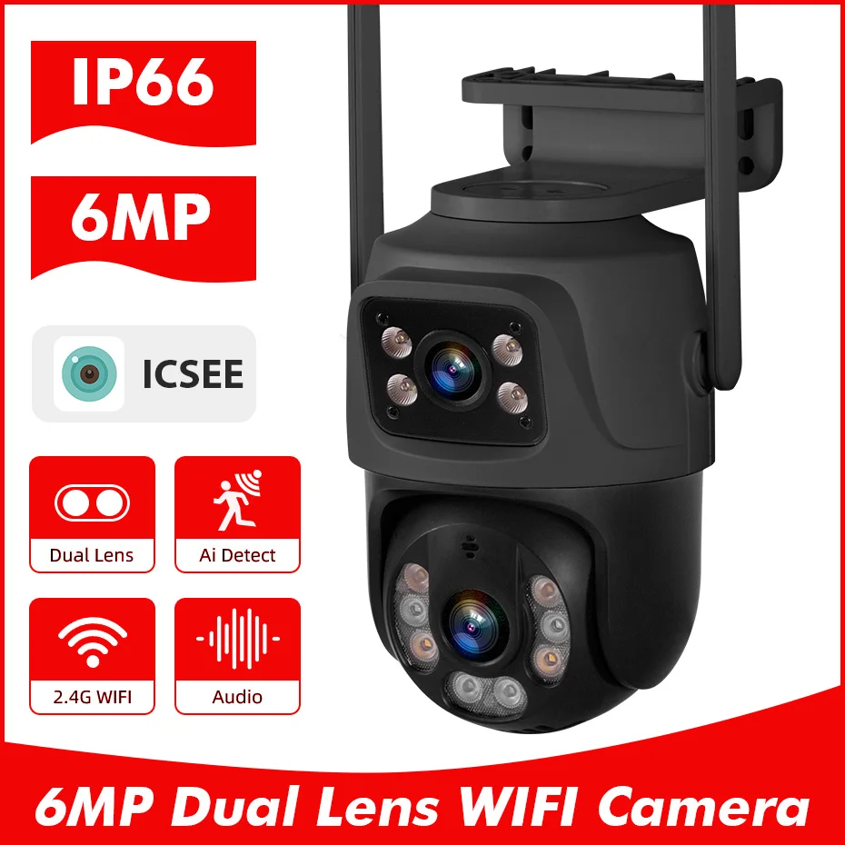 

6MP Wireless Outdoor WiFi Dual Lens IP Camera Home Security Camera Video CCTV Surveillance iCSEE Camera Screen