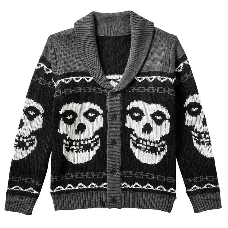 

Autumn Winter y2k Portrait Printed Harajuku Sweater Fashion Men and Women Long Sleeves Warm Gothic Ghost Knitted cardigan Coat