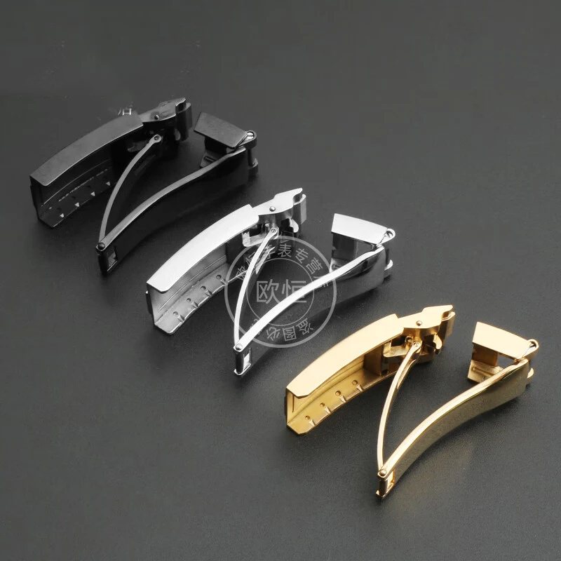 مشبك ساعة من الفولاذ المقاوم للصدأ 16 ملم لآلة رولكس الغواصة باللون الفضي والأسود والذهبي الوردي للرجال والنساء بإبزيم قابل للطي وإكسسوارات الساعة