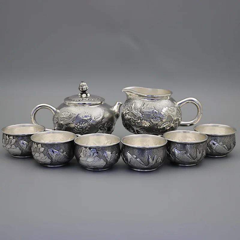 

Sterling silver tea set, full silver 9.