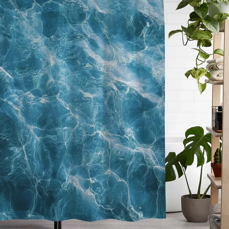 One piece of retro sea water print waterproof shower , with 12 hooks Curtain for Windows