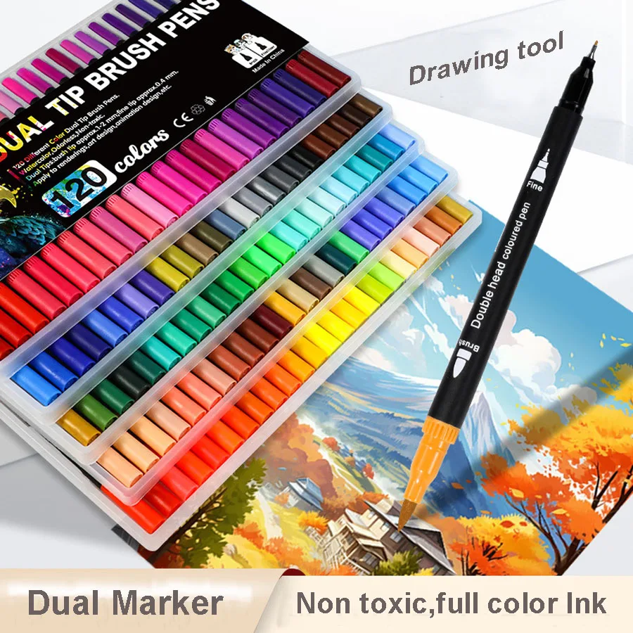 12-168 Colors Dual Brush Pens Art Markers, Fine and Brush Tip  for Adult /children Coloring Lettering Painting ,christmas gifts