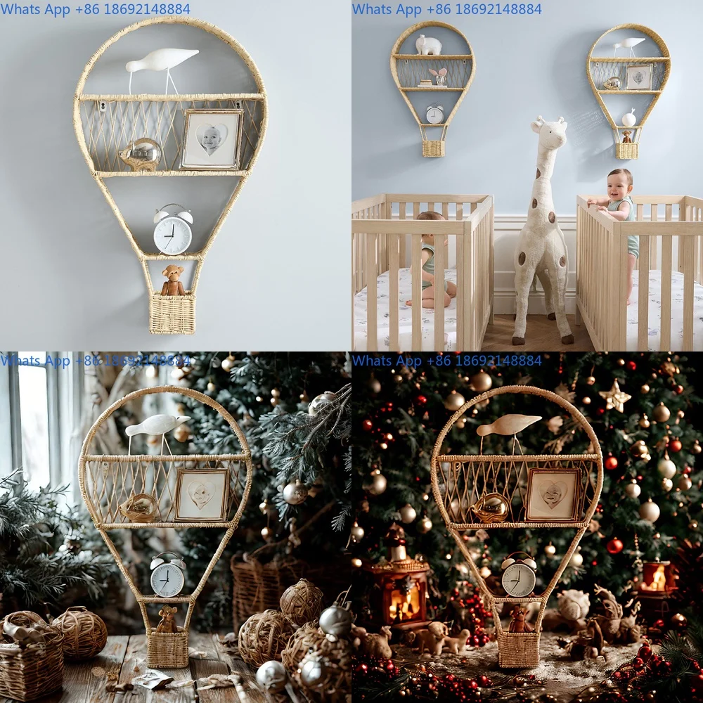 

Nordic Wind Vine Weaving Storage Rack Wall Hanging Hot Air Balloon Decoration Home Organizing and Storage Basket