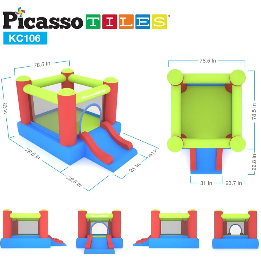 8x7 Foot Junior Inflatable Bouncer, Kid Park, Jumping Bouncing House, Jump Slide Playhouse w/ 50 Pit Balls, 3 Sides Mesh Protec