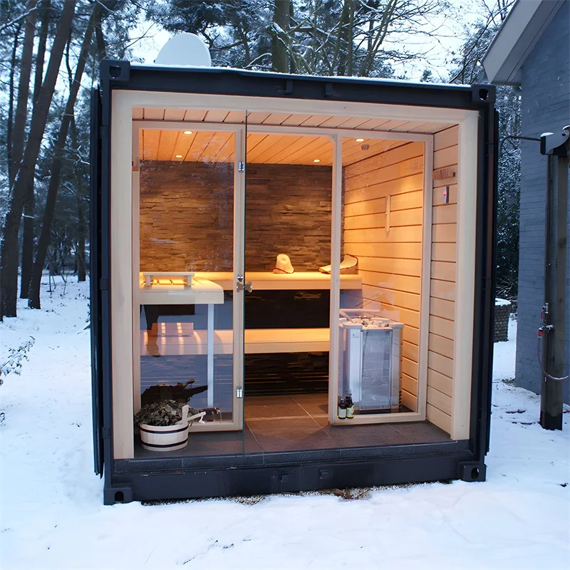 High Quality 4 Persons Solid Wood Modern Villa Outdoor Square Sauna