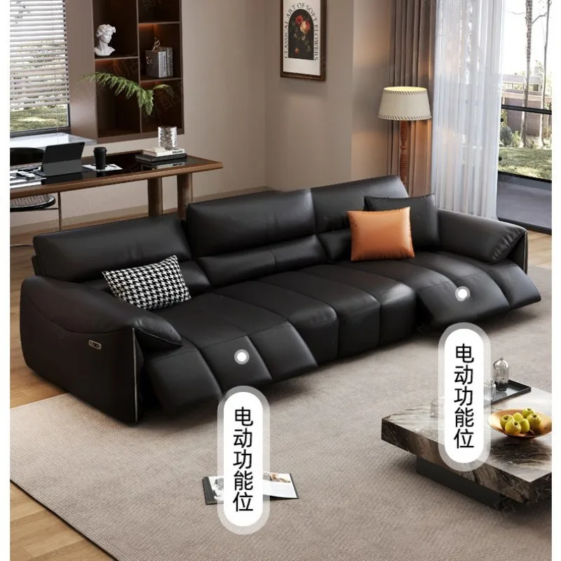 Leather electric sofa, zero wall, high backrest head and other space capsules are electric telescopic and multi-functional
