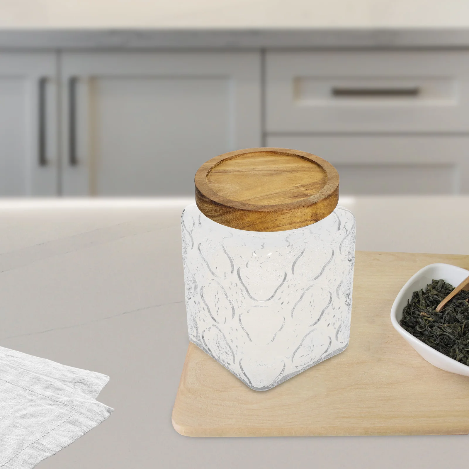 

Glass Grain Storage Jar Airtight Wood Lid Multipurpose Container Coffee Tea Spice Sugar Storage Kitchen Organizer