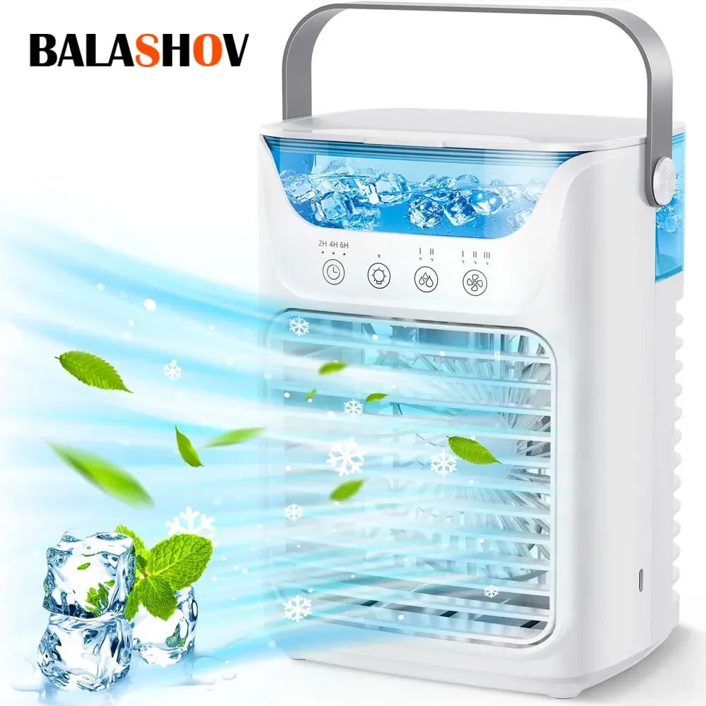 Ventilateur Rafraîchisseur d'Air Portable avec Humidificateur et Réservoir d'Eau, Petit Ventilateur de Bureau pour la Maison et la Chambre, Petit Ventilateur Personnel