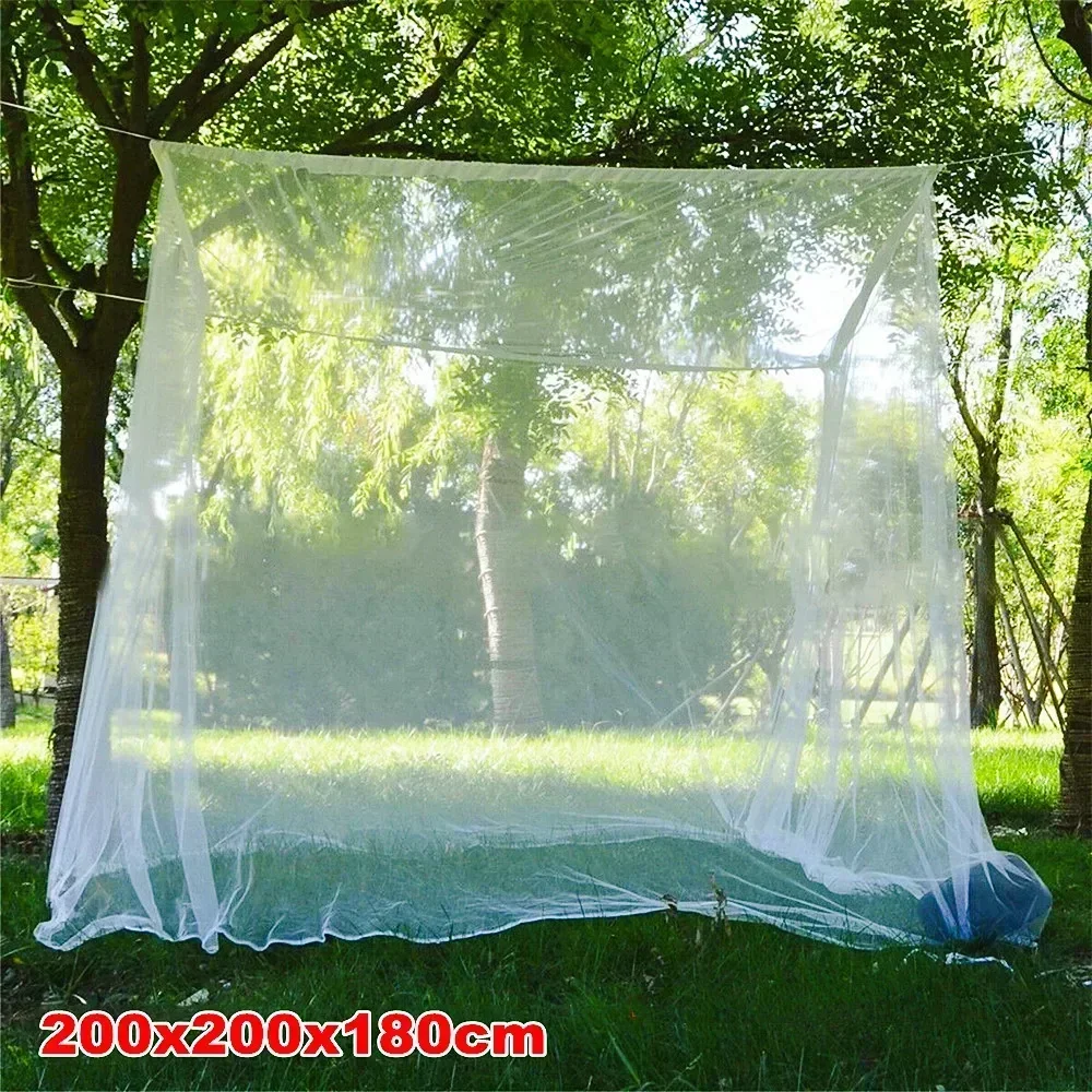 200x200x180cm White Camping Mosquito Net Travel Repellent Tent Indoor Outdoor Insect Tent 4 Corner Post Canopy Hanging Bed