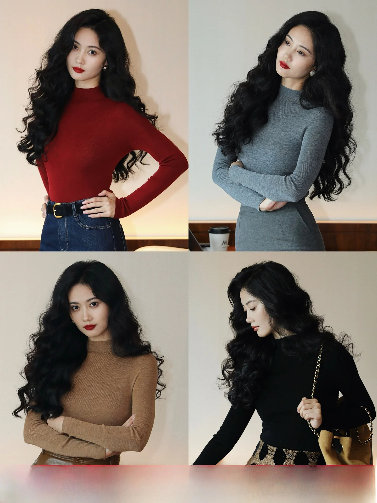 

Женская приталенная вязаная базовая кофта TAIYANG OFFICE с длинным рукавом, высоким воротником и вставками из 100% мягкой шерсти